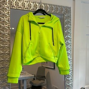 Zara Neon Green Zip Up Crop Sweatshirt